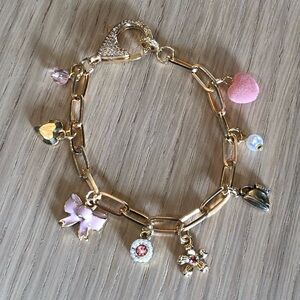 Gold Paperclip Charm Bracelet, Jumbo Pave Clasp